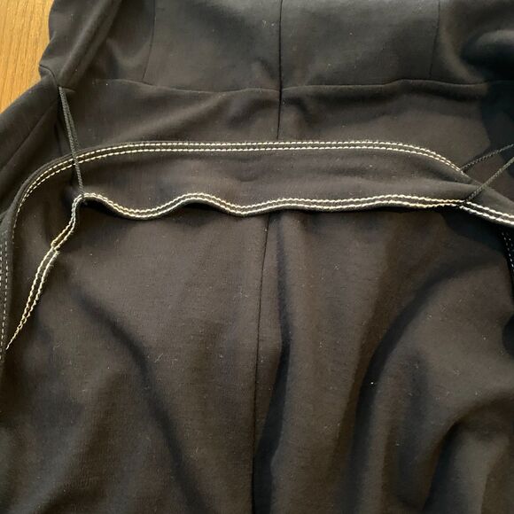Minimalist Quiet Luxury LOFT Black Dress Long Sleeve Tie Waist Contrast Stitch 6 - Picture 12 of 12